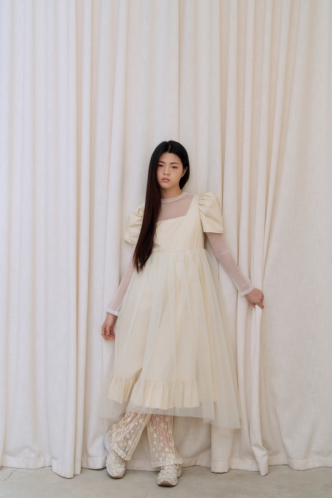 [Exclusive] flétta 74 (Square Neck Tulle Dress)_Cream