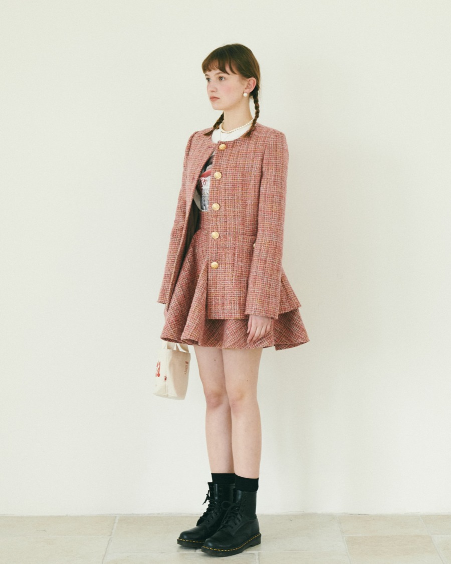 (sale) pink tweed flare skirt