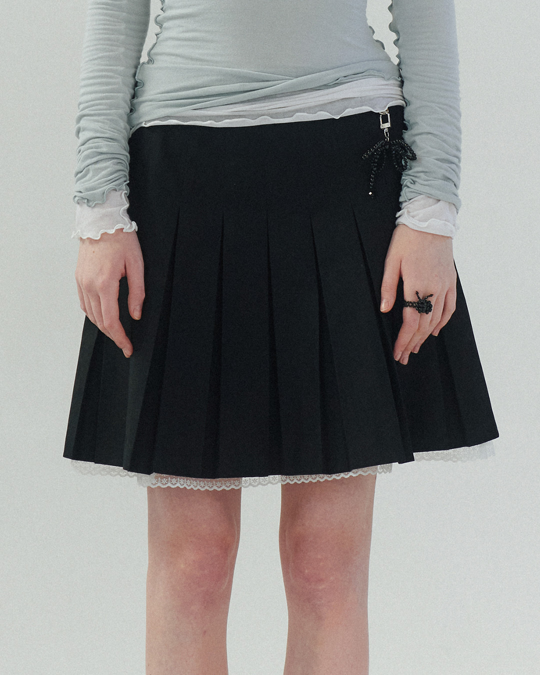 flétta lace pleats skirt (black)