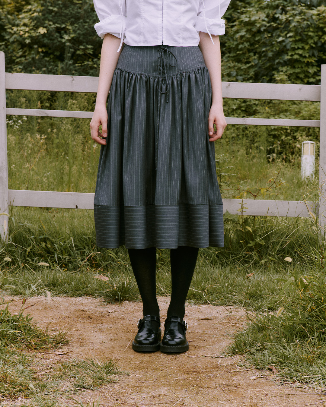 flétta Stripe Corset Skirt Gray